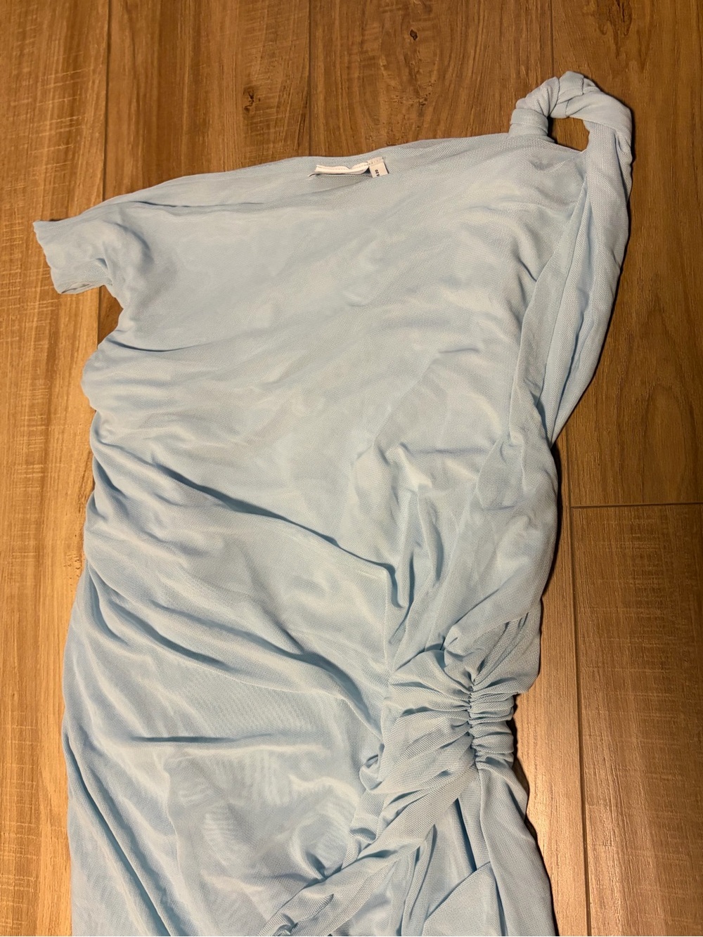 Light Blue Shoulder twist Ruched Dress